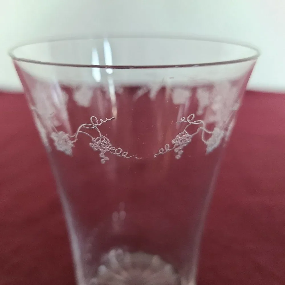 Cambridge Glass Bacchus Grapes Grapevine Leaf Crystal Juice Glass Antique Etched